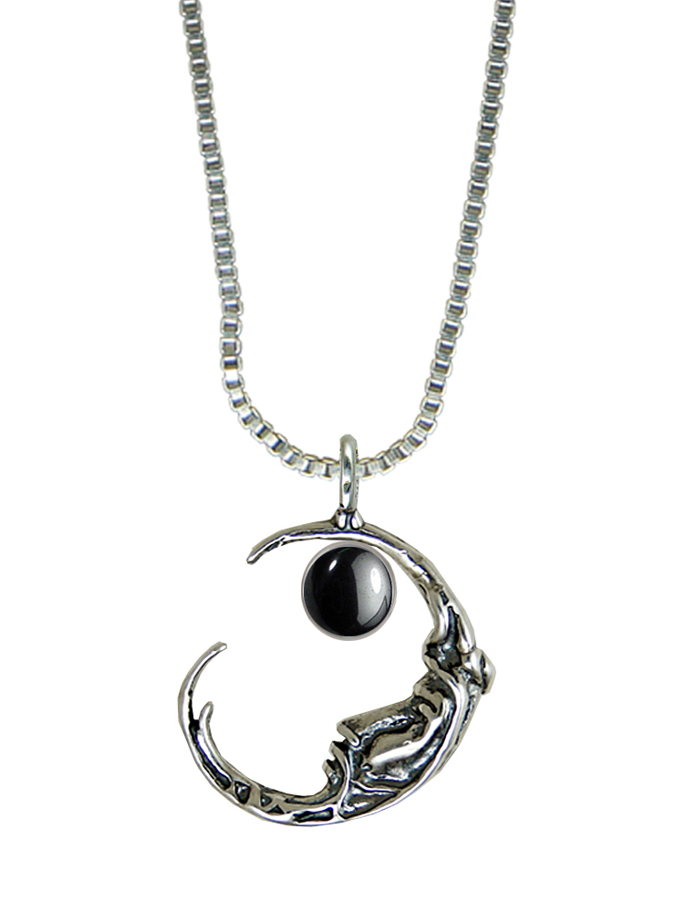 Sterling Silver Mysterious Moon Pendant With Hematite